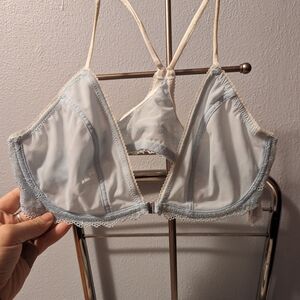 Elegant Blue and Cream Lace Bralette